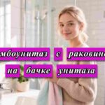 девушка стоящая рядом с комбоунитазом и держащая в руках полотенце на фото