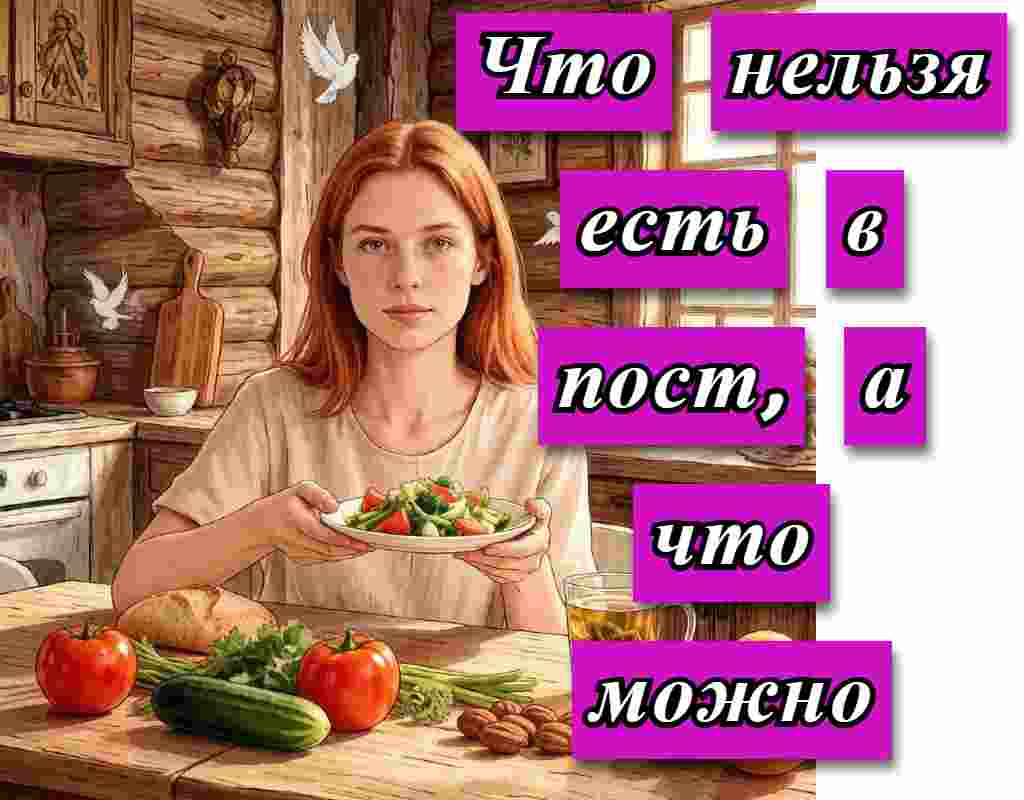 Постная трапеза женщина за столом ест простую постную пищу