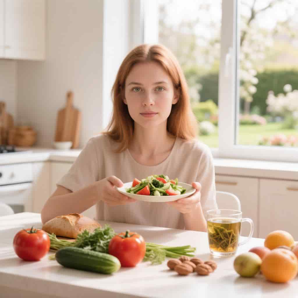 женщина ест продукты в пост на картинке
